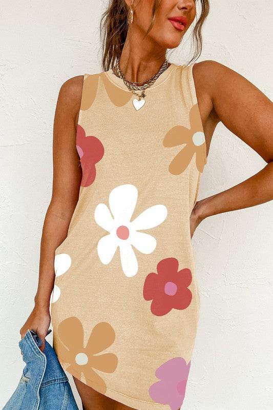 Women Apricot Daisy Flower Print Tank Dress - Shop Style & More | Fresh Looks, Everyday Deals & Free Shipping