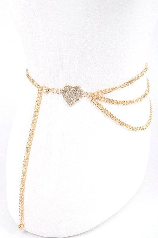 Rhinestone Heart Charm Layer Chain Belt - Shop Style & More | Fresh Looks, Everyday Deals & Free Shipping