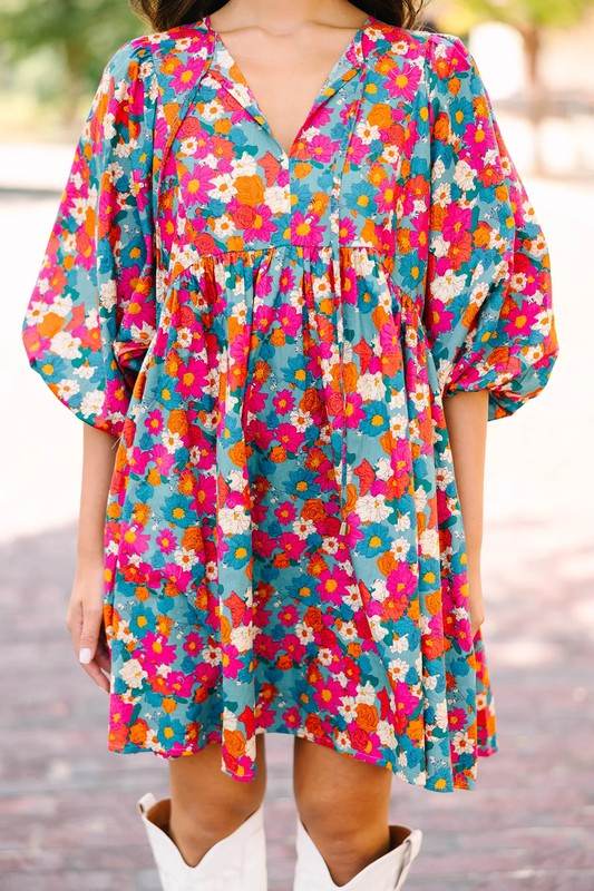 Women Tie Split Neck Bubble Sleeve Babydoll Dress - Shop Style & More | Fresh Looks, Everyday Deals & Free Shipping