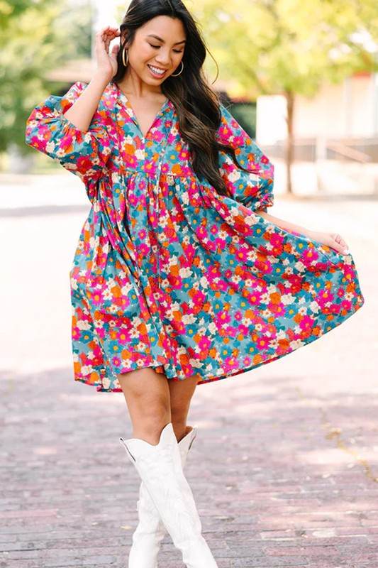Women Tie Split Neck Bubble Sleeve Babydoll Dress - Shop Style & More | Fresh Looks, Everyday Deals & Free Shipping
