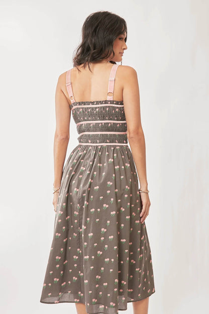 Davi & Dani Contrast Velvet Tape Smocking Bodice Midi Dress - Shop Style & More | Fresh Looks, Everyday Deals & Free Shipping