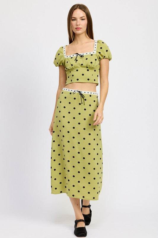 POLKA DOT MIDI SKIRT WITH LACE TRIM - Shop Style & More | Fresh Looks, Everyday Deals & Free Shipping