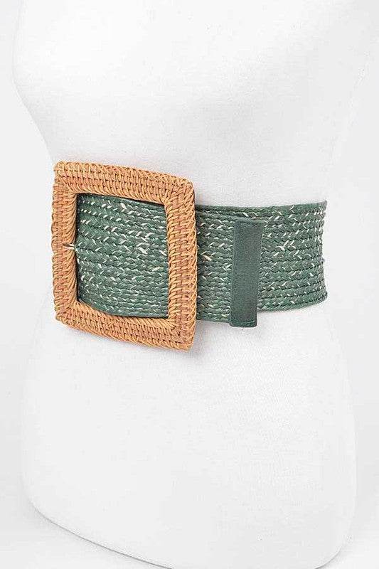 Bamboo Square Buckle Faux Straw Elastic Belt - Shop Style & More | Fresh Looks, Everyday Deals & Free Shipping