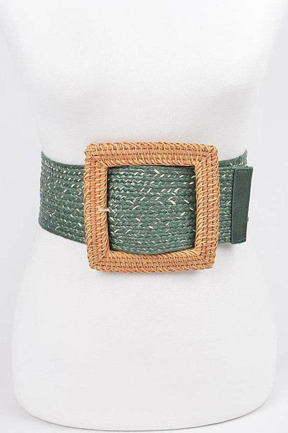 Bamboo Square Buckle Faux Straw Elastic Belt - Shop Style & More | Fresh Looks, Everyday Deals & Free Shipping