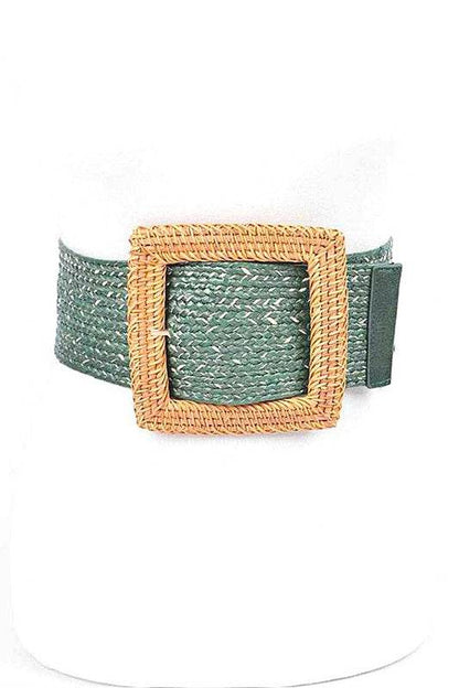 Bamboo Square Buckle Faux Straw Elastic Belt - Shop Style & More | Fresh Looks, Everyday Deals & Free Shipping