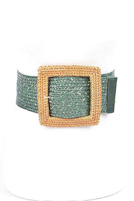 Bamboo Square Buckle Faux Straw Elastic Belt - Shop Style & More | Fresh Looks, Everyday Deals & Free Shipping