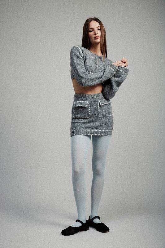 KNIT MINI SKIRT WITH CONTRASTED STITCHING - Shop Style & More | Fresh Looks, Everyday Deals & Free Shipping