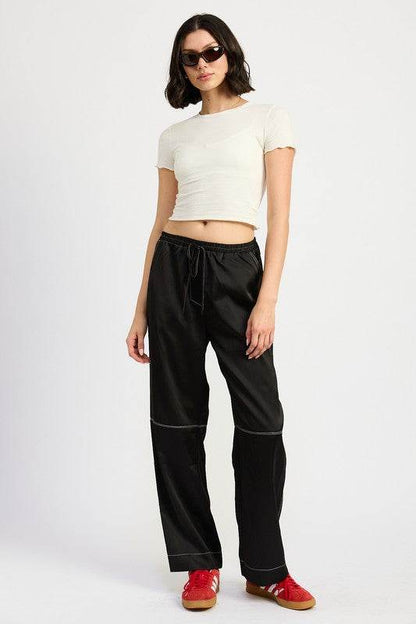 SATIN LOUNGE PANTS WITH CONTRASTED STITCH - Shop Style & More | Fresh Looks, Everyday Deals & Free Shipping