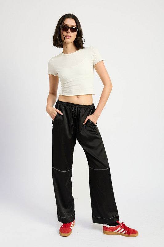 SATIN LOUNGE PANTS WITH CONTRASTED STITCH - Shop Style & More | Fresh Looks, Everyday Deals & Free Shipping