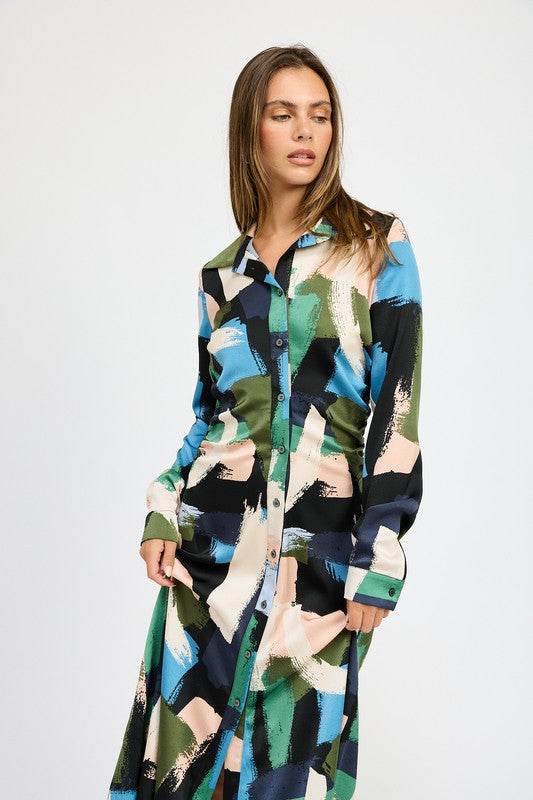 LONG SLEEVE RUCHED SHIRT DRESS - Shop Style & More | Fresh Looks, Everyday Deals & Free Shipping
