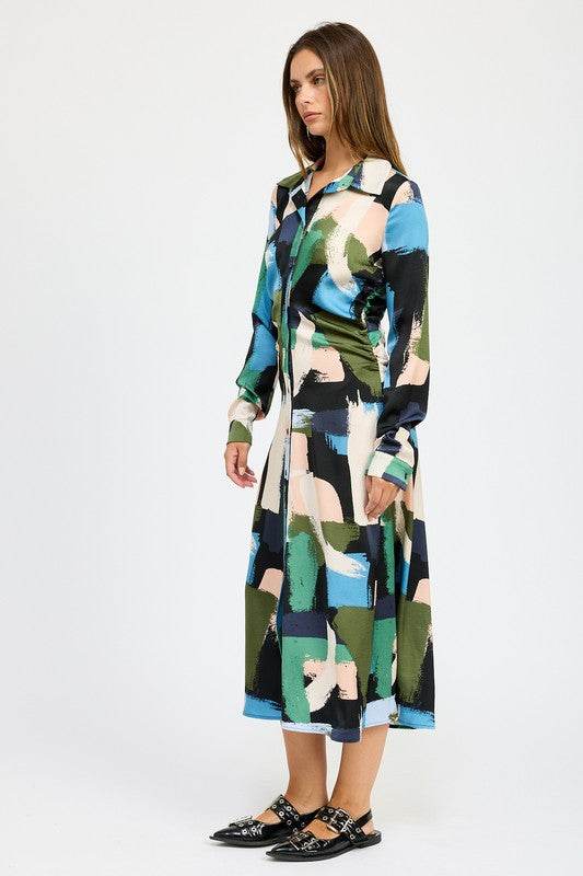 LONG SLEEVE RUCHED SHIRT DRESS - Shop Style & More | Fresh Looks, Everyday Deals & Free Shipping