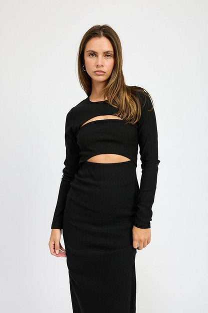LONG SLEEVE CUTOUT MIDI DRESS - Shop Style & More | Fresh Looks, Everyday Deals & Free Shipping