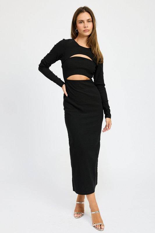 LONG SLEEVE CUTOUT MIDI DRESS - Shop Style & More | Fresh Looks, Everyday Deals & Free Shipping