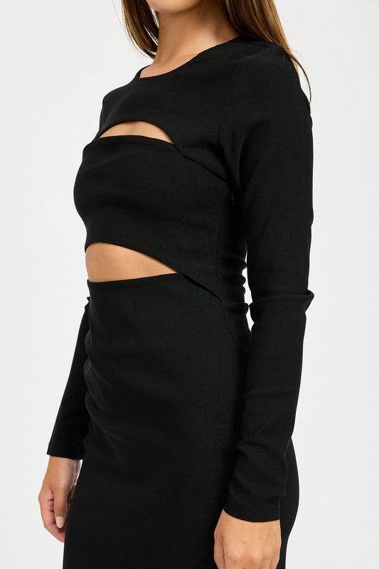 LONG SLEEVE CUTOUT MIDI DRESS - Shop Style & More | Fresh Looks, Everyday Deals & Free Shipping