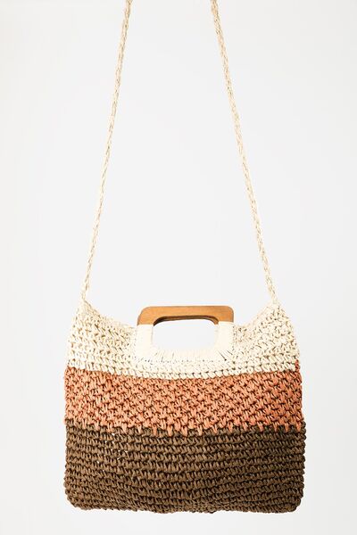 Fame Color Block Double-Use Braided Tote Bag Bags