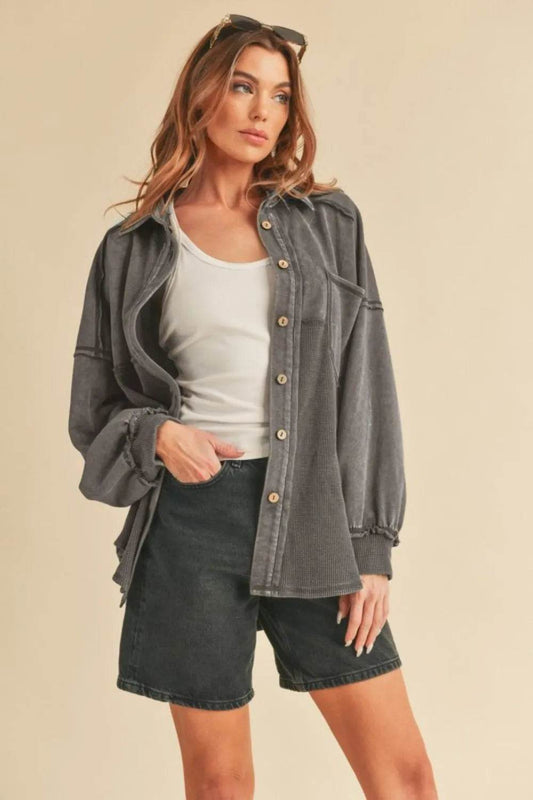 Aemi + Co Acid Washed Exposed Seam Button Up Jacket - Shop Style & More | Fresh Looks, Everyday Deals & Free Shipping