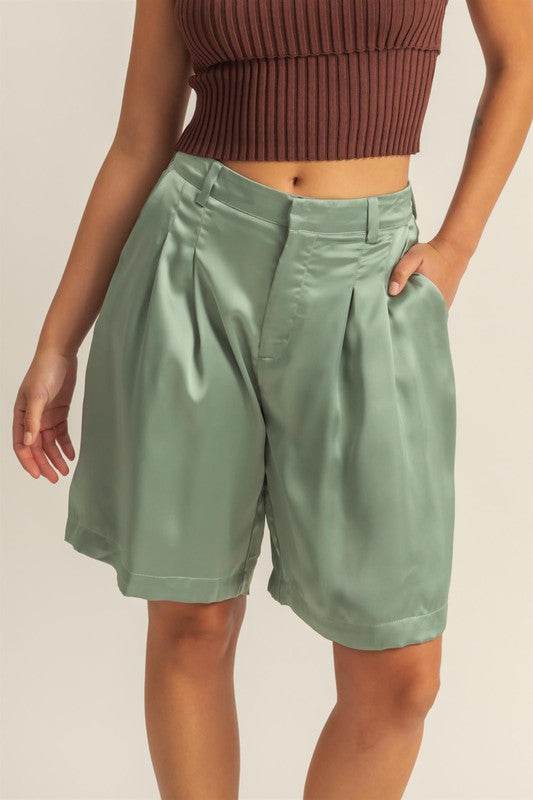 HYFVE High-Waist Pleated Satin Shorts - Shop Style & More | Fresh Looks, Everyday Deals & Free Shipping