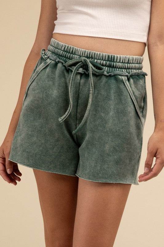 Acid Wash Fleece Drawstring Shorts with Pockets - Shop Style & More | Fresh Looks, Everyday Deals & Free Shipping