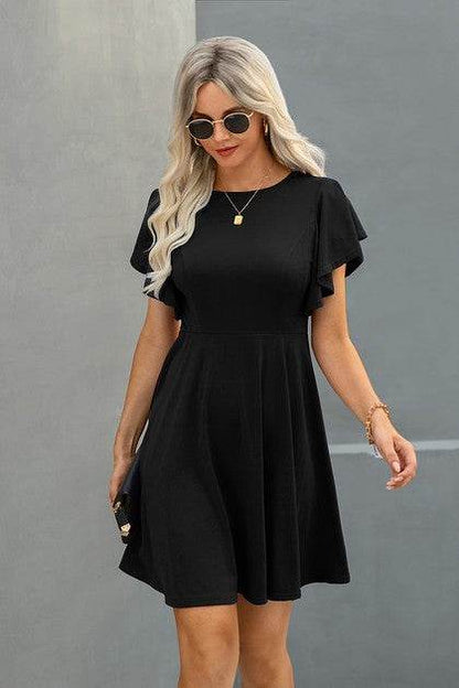 Elegant Solid Crew Neck Butterfly Sleeve Slim Dres - Shop Style & More | Fresh Looks, Everyday Deals & Free Shipping