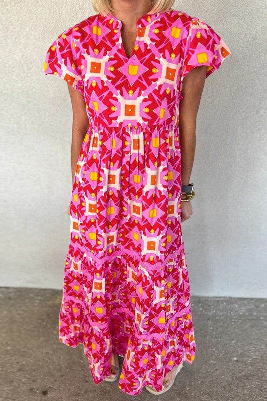 Women Strawberry Geo Print V-neck Maxi Dress - Shop Style & More | Fresh Looks, Everyday Deals & Free Shipping