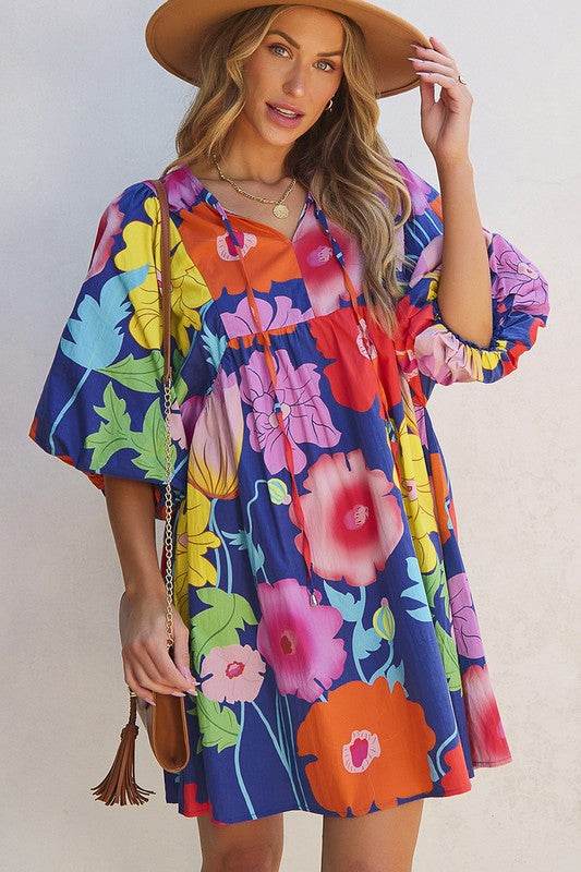 Women Floral Print Split Neck Babydoll Dress - Shop Style & More | Fresh Looks, Everyday Deals & Free Shipping