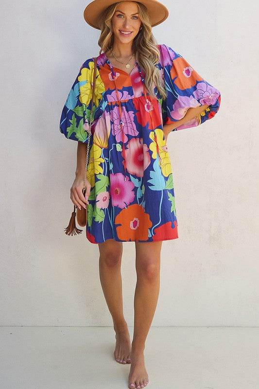 Women Floral Print Split Neck Babydoll Dress - Shop Style & More | Fresh Looks, Everyday Deals & Free Shipping