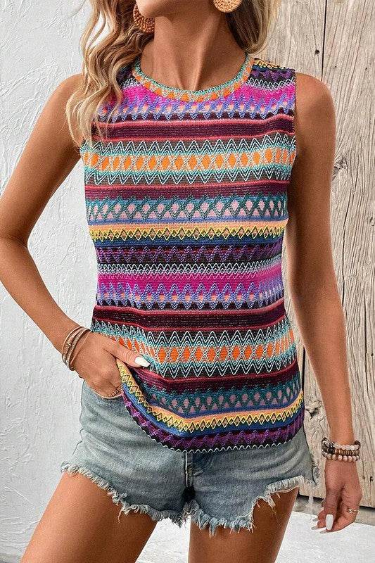 Women Wavy Pattern Round Neck Sleeveless Top - Shop Style & More | Fresh Looks, Everyday Deals & Free Shipping
