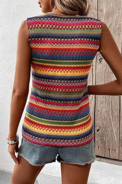 Women Wavy Pattern Round Neck Sleeveless Top - Shop Style & More | Fresh Looks, Everyday Deals & Free Shipping