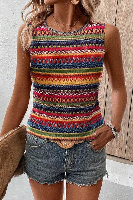 Women Wavy Pattern Round Neck Sleeveless Top - Shop Style & More | Fresh Looks, Everyday Deals & Free Shipping