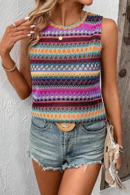 Women Wavy Pattern Round Neck Sleeveless Top - Shop Style & More | Fresh Looks, Everyday Deals & Free Shipping