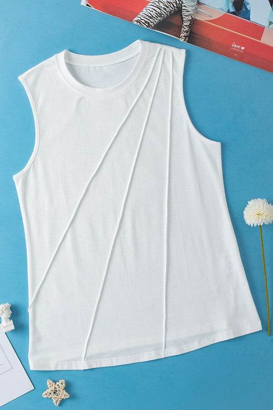 Women White Crew Neck Pleated Tank Top - Shop Style & More | Fresh Looks, Everyday Deals & Free Shipping