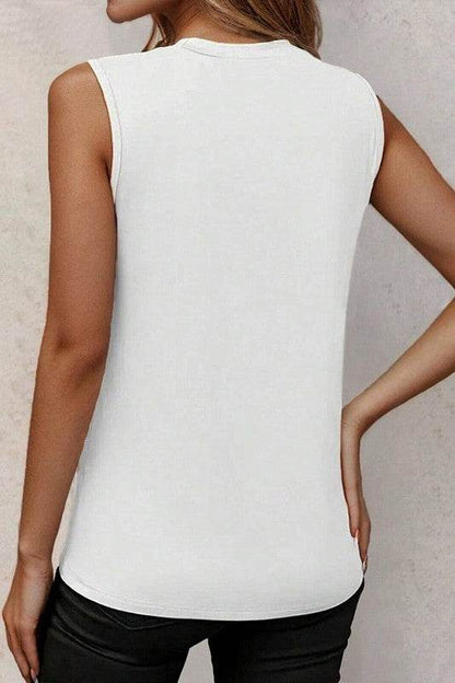 Women White Crew Neck Pleated Tank Top - Shop Style & More | Fresh Looks, Everyday Deals & Free Shipping