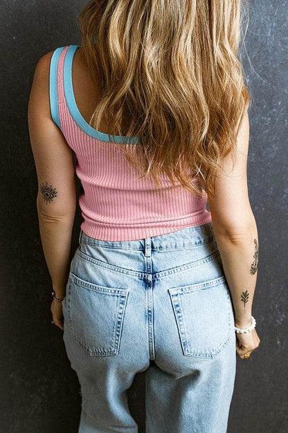 Women Colorblock Edge Ribbed Knit U Neck Tank Top - Shop Style & More | Fresh Looks, Everyday Deals & Free Shipping