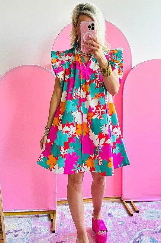 Women Tie Split Neck Flutter Sleeve Mini Dress - Shop Style & More | Fresh Looks, Everyday Deals & Free Shipping