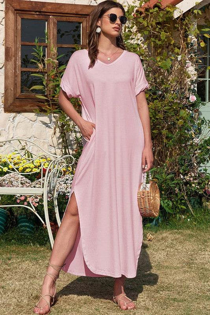 Women Hidden Pocket Splits Maxi T-shirt Dress - Shop Style & More | Fresh Looks, Everyday Deals & Free Shipping