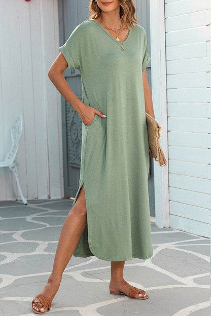 Women Hidden Pocket Splits Maxi T-shirt Dress - Shop Style & More | Fresh Looks, Everyday Deals & Free Shipping