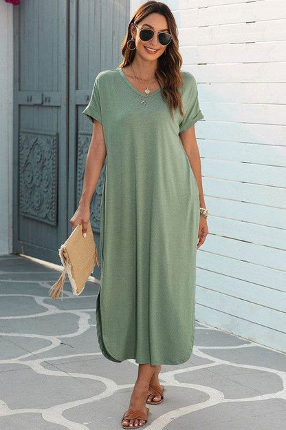 Women Hidden Pocket Splits Maxi T-shirt Dress - Shop Style & More | Fresh Looks, Everyday Deals & Free Shipping