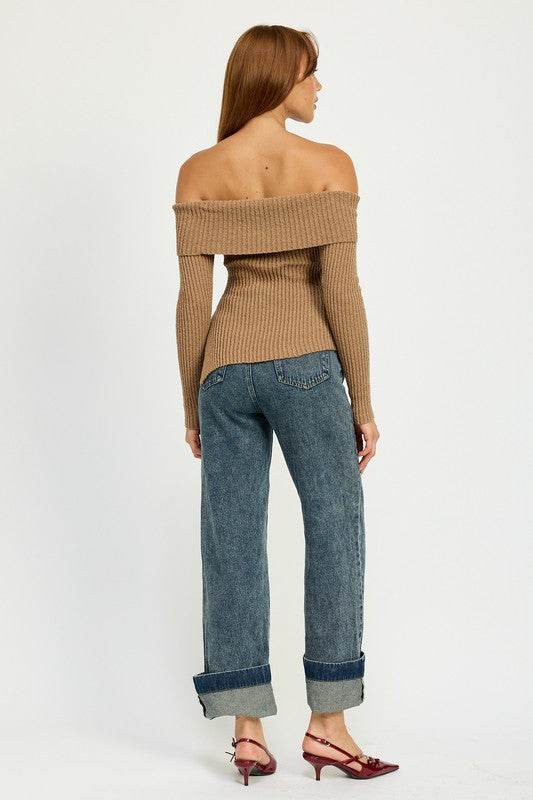 WASHED DENIM PANTS WITH FOLD OVER DETAIL - Shop Style & More | Fresh Looks, Everyday Deals & Free Shipping