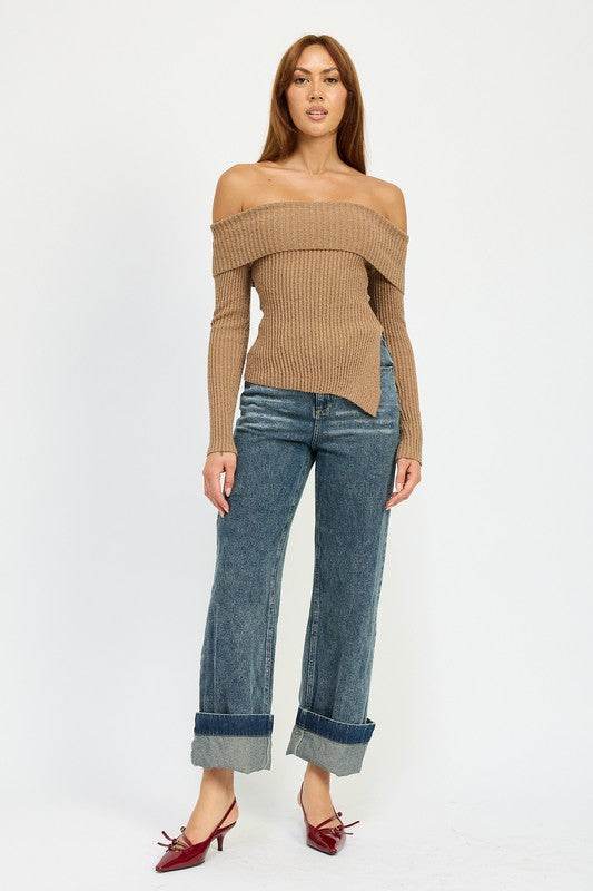 WASHED DENIM PANTS WITH FOLD OVER DETAIL - Shop Style & More | Fresh Looks, Everyday Deals & Free Shipping