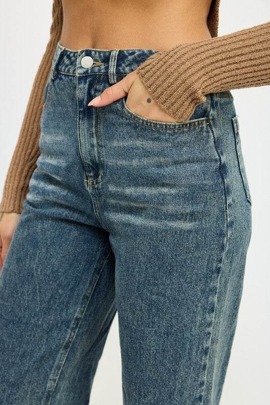 WASHED DENIM PANTS WITH FOLD OVER DETAIL - Shop Style & More | Fresh Looks, Everyday Deals & Free Shipping