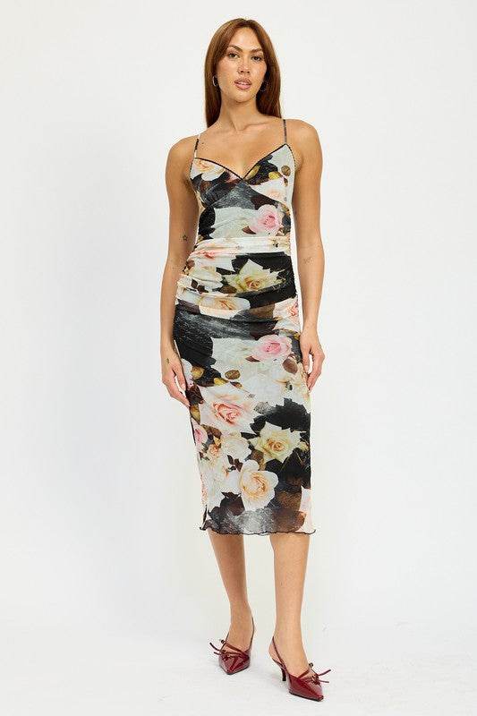 RUCHED MIDI V NECK DRESS - Shop Style & More | Fresh Looks, Everyday Deals & Free Shipping