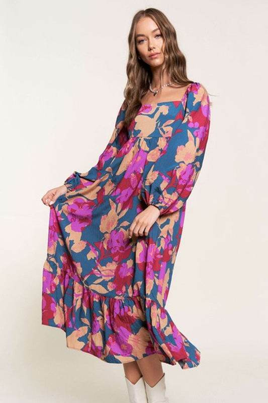 Women Floral Square Neck Ruffled High Waist Dress - Shop Style & More | Fresh Looks, Everyday Deals & Free Shipping