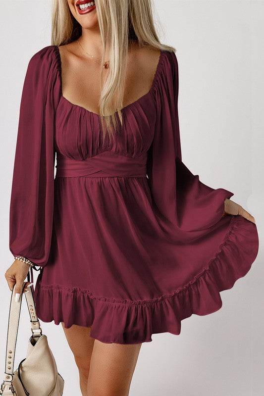 Women Ruffled High Waist Square Neck Mini Dress - Shop Style & More | Fresh Looks, Everyday Deals & Free Shipping
