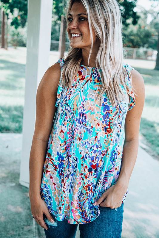 Women Rose Floral Print Tank Top with Ruffles - Shop Style & More | Fresh Looks, Everyday Deals & Free Shipping