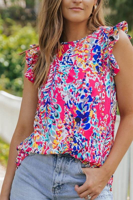 Women Rose Floral Print Tank Top with Ruffles - Shop Style & More | Fresh Looks, Everyday Deals & Free Shipping