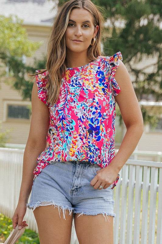 Women Rose Floral Print Tank Top with Ruffles - Shop Style & More | Fresh Looks, Everyday Deals & Free Shipping