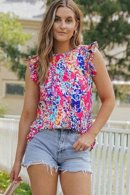 Women Rose Floral Print Tank Top with Ruffles - Shop Style & More | Fresh Looks, Everyday Deals & Free Shipping