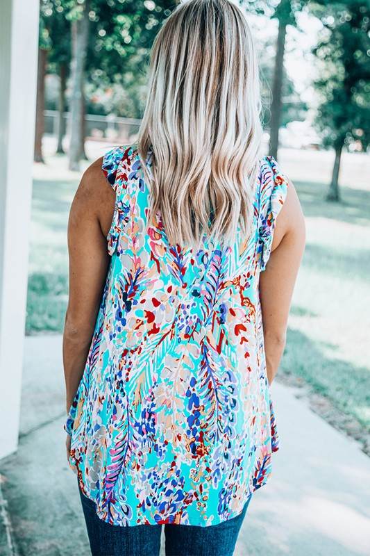 Women Rose Floral Print Tank Top with Ruffles - Shop Style & More | Fresh Looks, Everyday Deals & Free Shipping