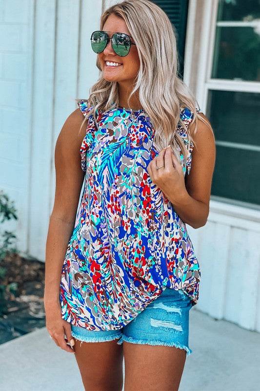 Women Rose Floral Print Tank Top with Ruffles - Shop Style & More | Fresh Looks, Everyday Deals & Free Shipping