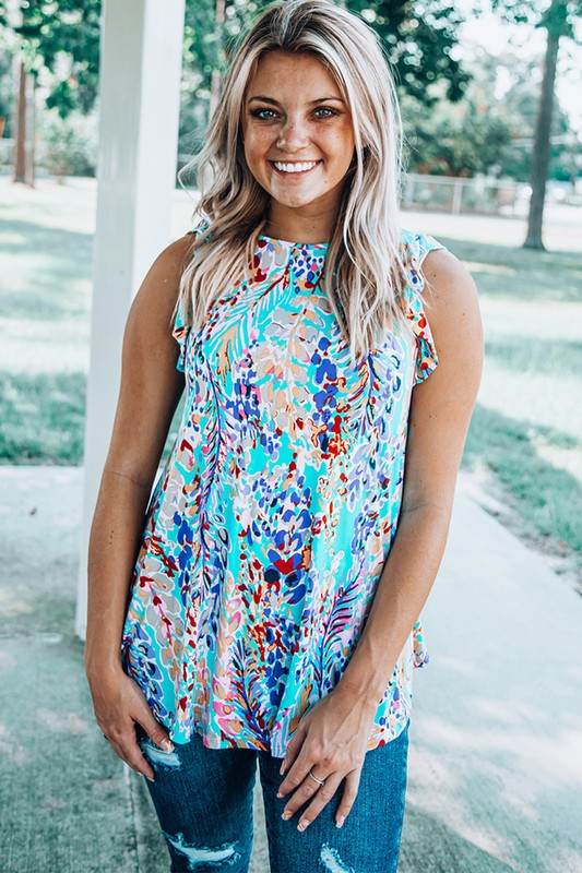 Women Rose Floral Print Tank Top with Ruffles - Shop Style & More | Fresh Looks, Everyday Deals & Free Shipping